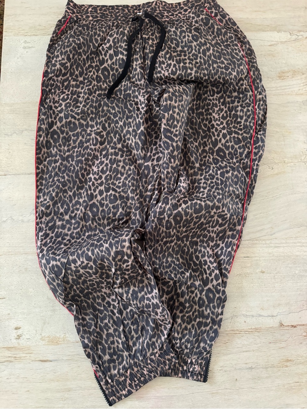 Women’s Leopard Print Jogger Pants with Red Side Trim